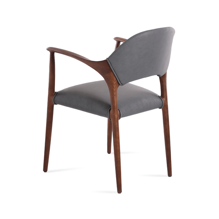 Aalmeria iron grey upholstered dining armchair with walnut-finish ash wood frame