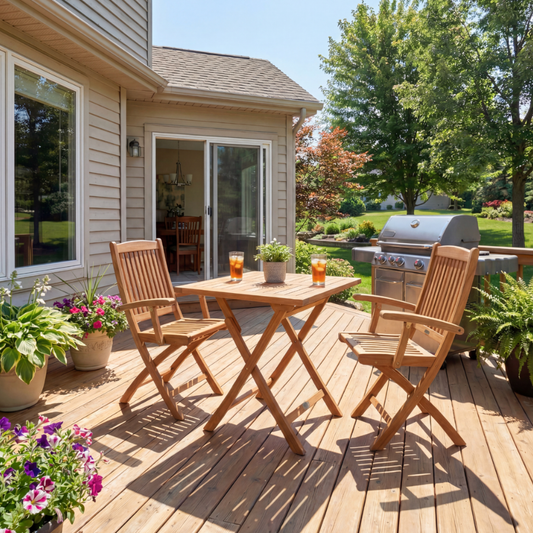 Pamela Folding Teak Bistro Set with 2 Armchairs - Your Bar Stools Canada