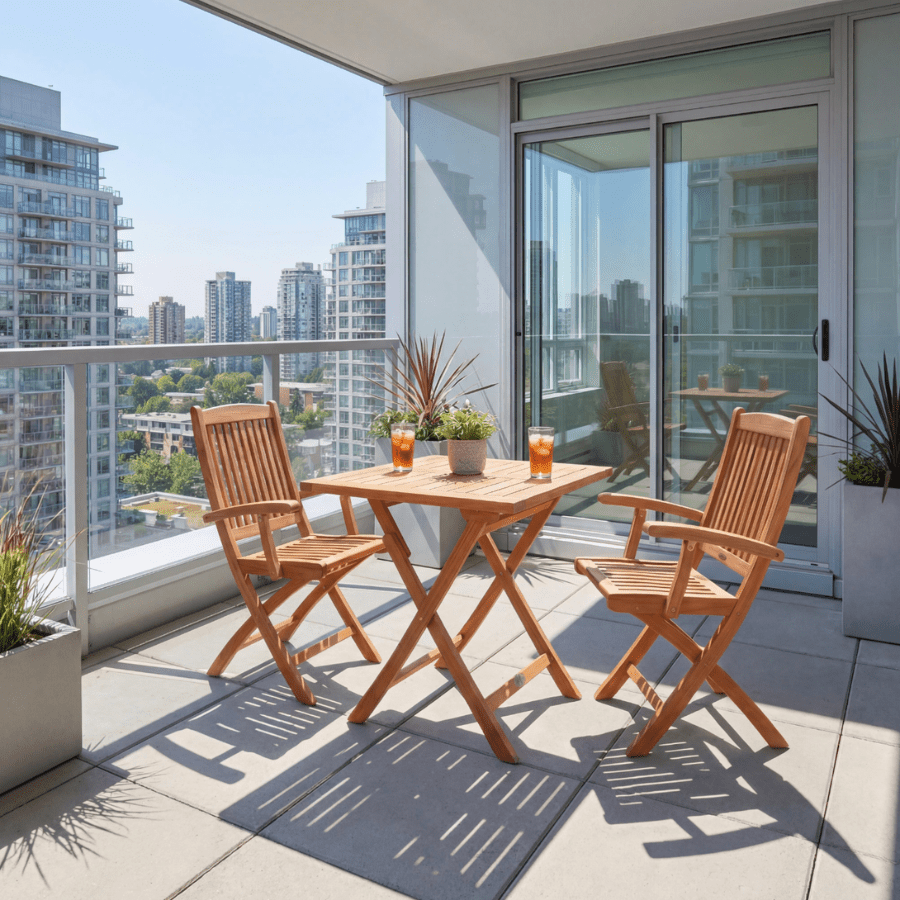 Pamela Folding Teak Bistro Set with 2 Armchairs - Your Bar Stools Canada