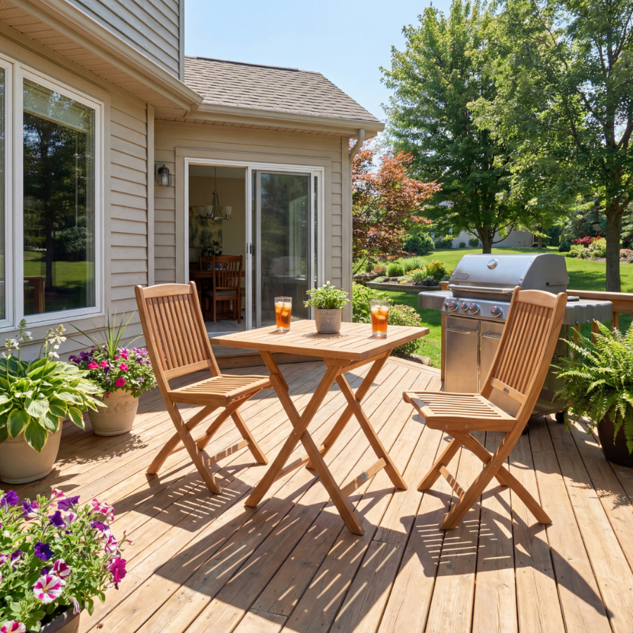 Pamela Folding Teak Bistro Set with 2 Side Chairs - Your Bar Stools Canada