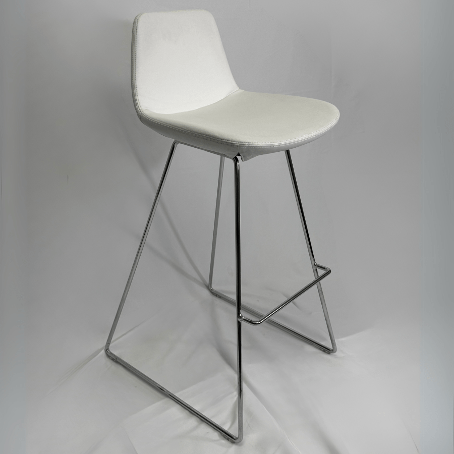 Pera White Leather Bar Stools with Chrome Legs - Your Bar Stools Canada