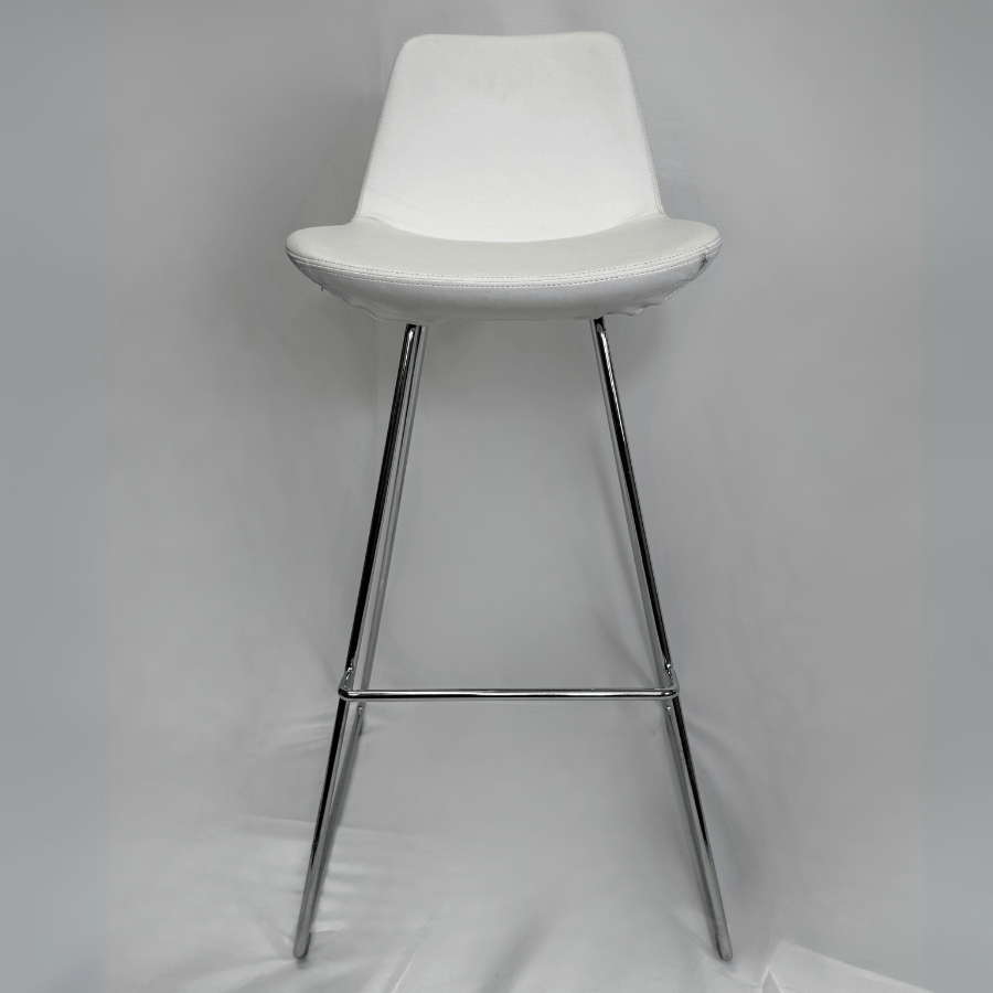 Pera White Leather Bar Stools with Chrome Legs - Your Bar Stools Canada