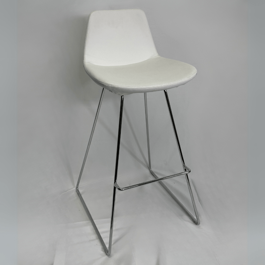 Pera White Leather Bar Stools with Chrome Legs - Your Bar Stools Canada