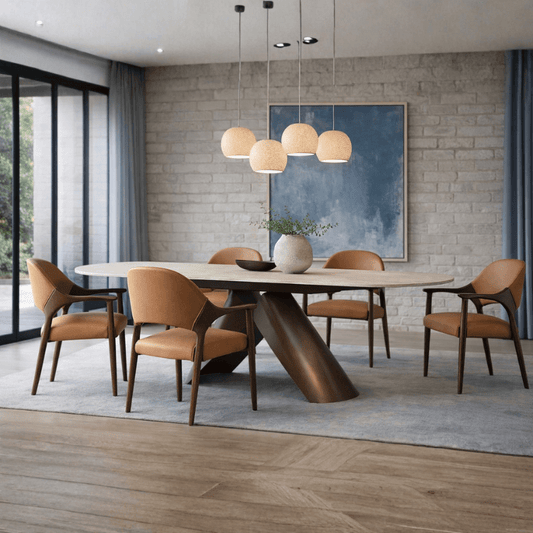 Perge Extendable Travertine Dining Set with 6 Almeria Chairs - Your Bar Stools Canada