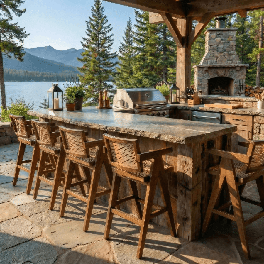 PierreJ Teak Wicker Outdoor Bar Stool with Arms - Your Bar Stools Canada