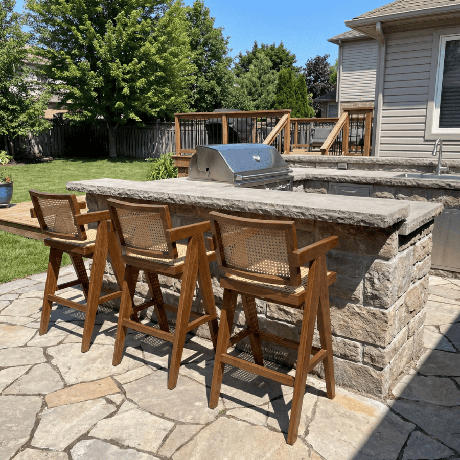 PierreJ Teak Wicker Outdoor Bar Stool with Arms - Your Bar Stools Canada