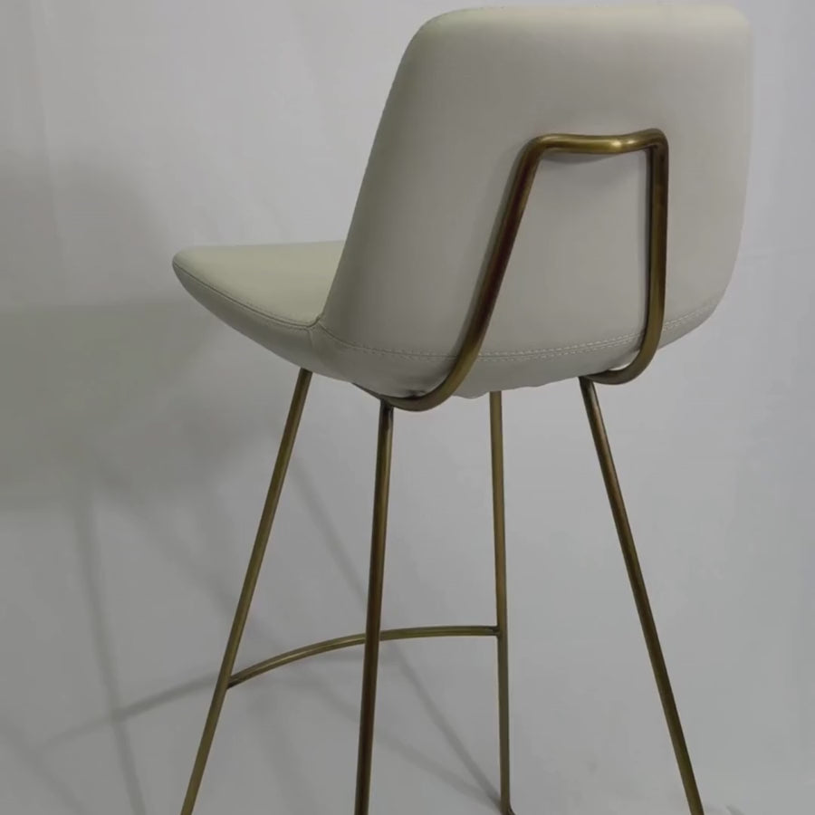 Leather Bar Stools with Gold Legs Pera Cream