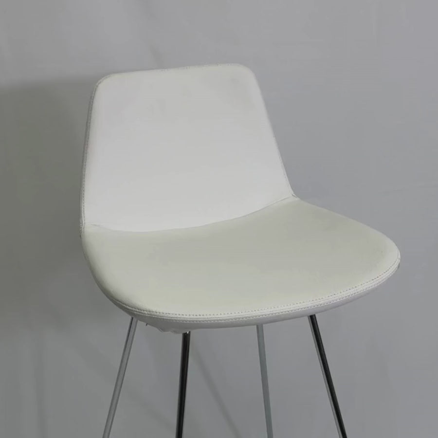 Pera White Leather Bar Stools with Chrome Legs