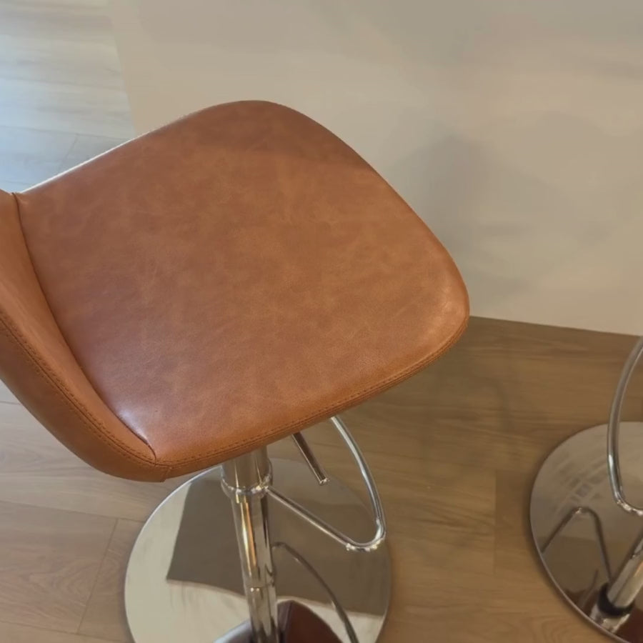 Pera Brown Leather Adjustable Bar Stools