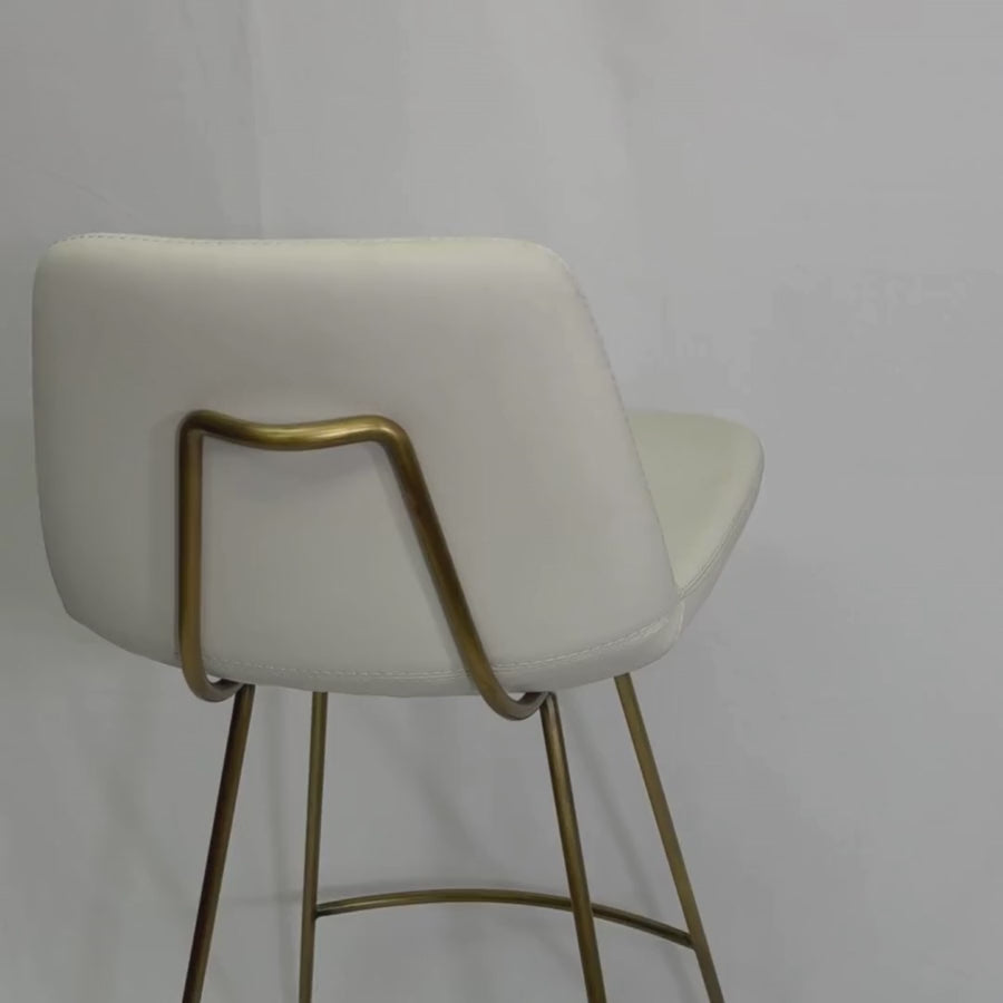 Leather Bar Stools with Gold Legs Pera Cream