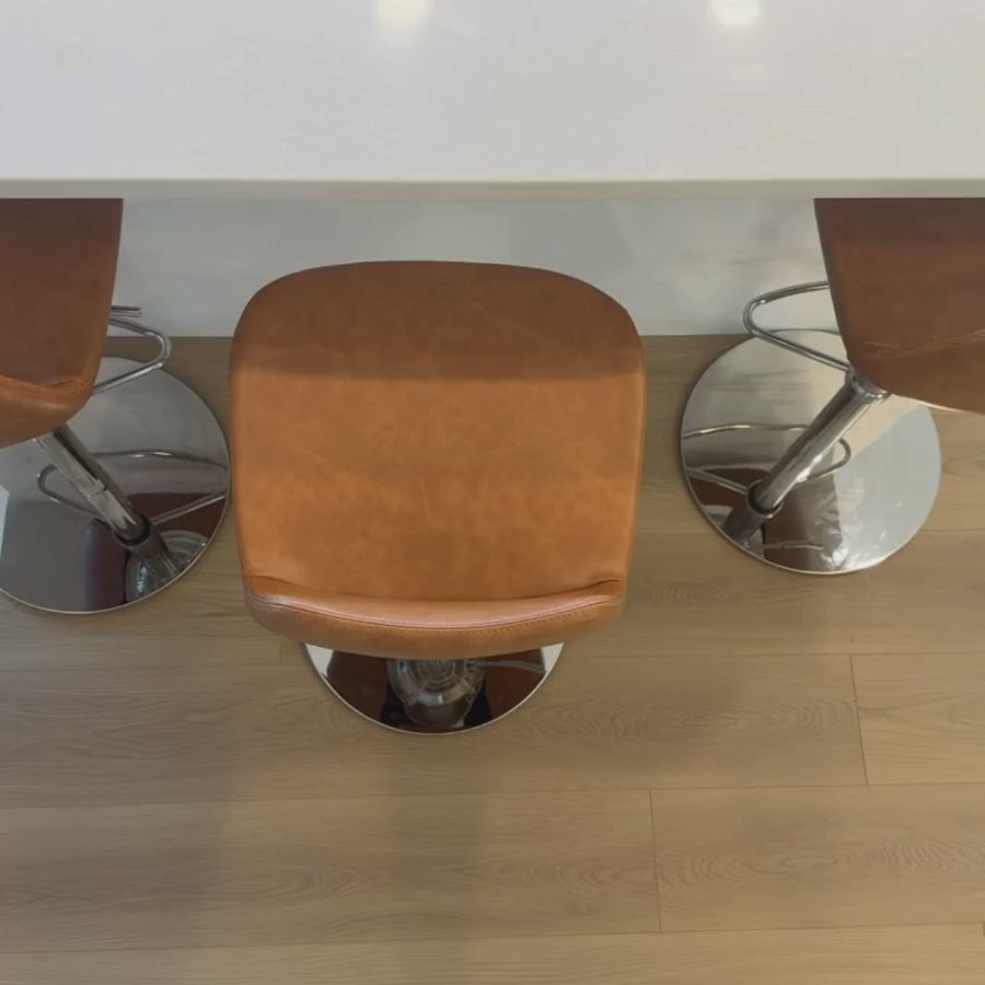 Pera Brown Leather Adjustable Bar Stools