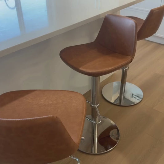 Pera Brown Leather Adjustable Bar Stools