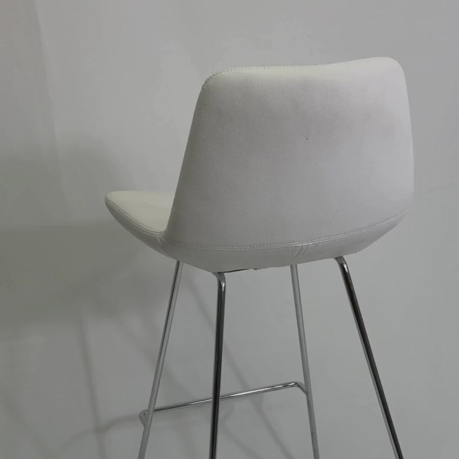 Pera White Leather Bar Stools with Chrome Legs