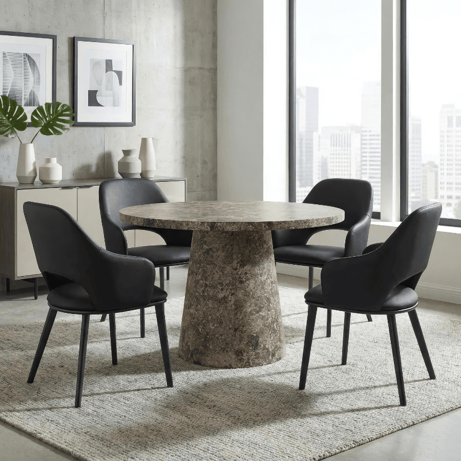Round Dining Table Set for 4 | Godiva Faux Stone with Denzel Black - Your Bar Stools Canada