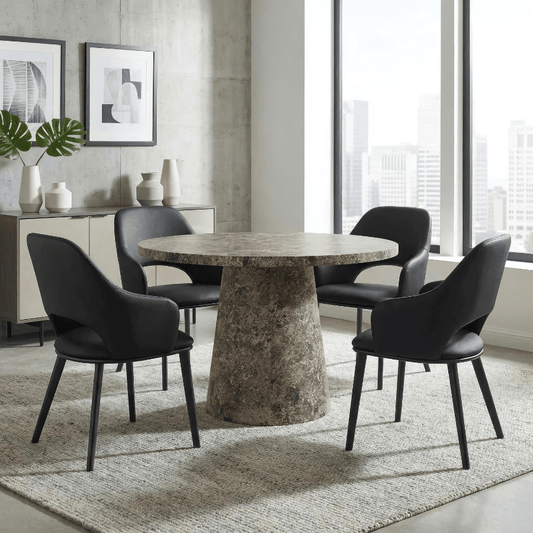 Round Dining Table Set for 4 | Godiva Faux Stone with Denzel Black - Your Bar Stools Canada