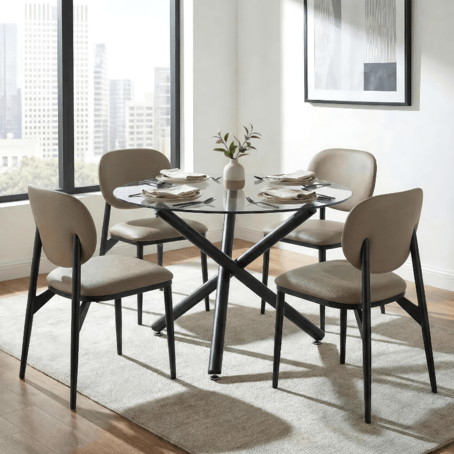 Small Space Glass Dining Table Set for 4 | Suzette with Gideon Stone - Your Bar Stools Canada