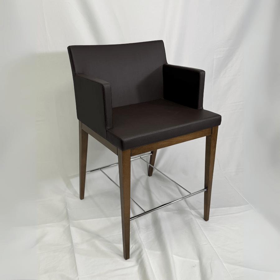 Soho Wood Brown Leather Bar Stools - Your Bar Stools Canada