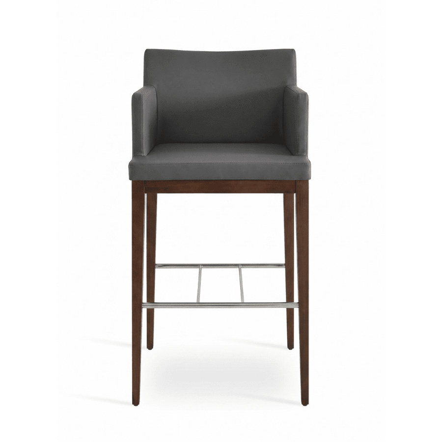 Soho Wood Grey Leather Bar Stools - Your Bar Stools Canada