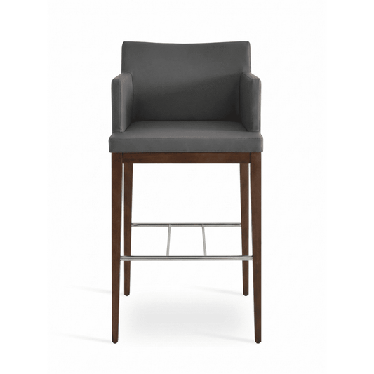 Soho Wood Grey Leather Bar Stools - Your Bar Stools Canada