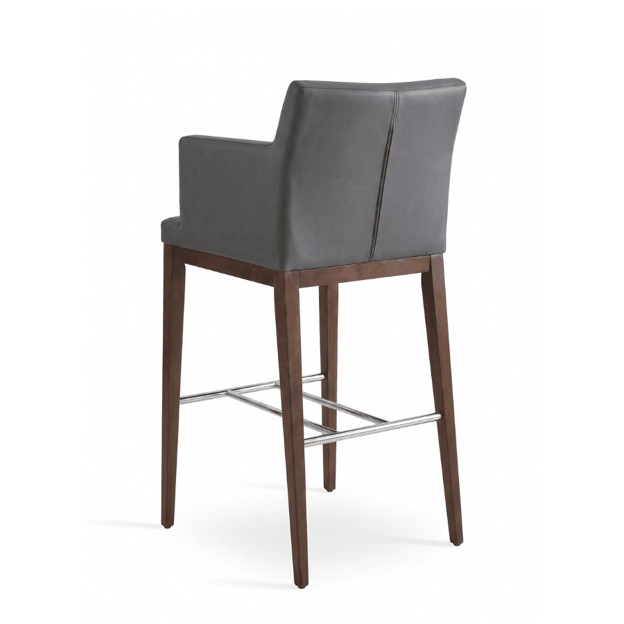 Soho Wood Grey Leather Bar Stools - Your Bar Stools Canada