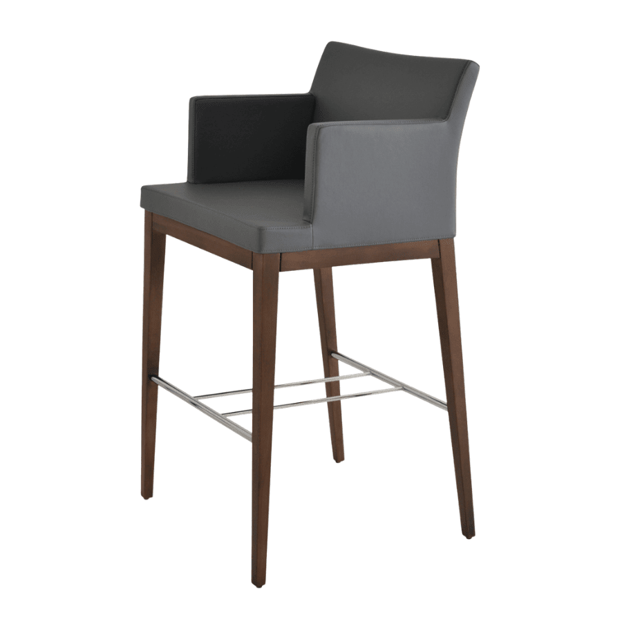 Soho Wood Grey Leather Bar Stools - Your Bar Stools Canada