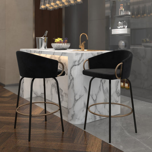 Swivel Bar Stools | Set of 2 | Lavo Black Velvet - Your Bar Stools Canada