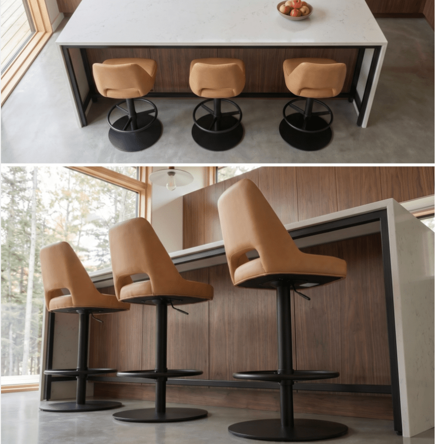 Tan Faux Leather Adjustable Swivel Bar Stool Marash - Your Bar Stools Canada