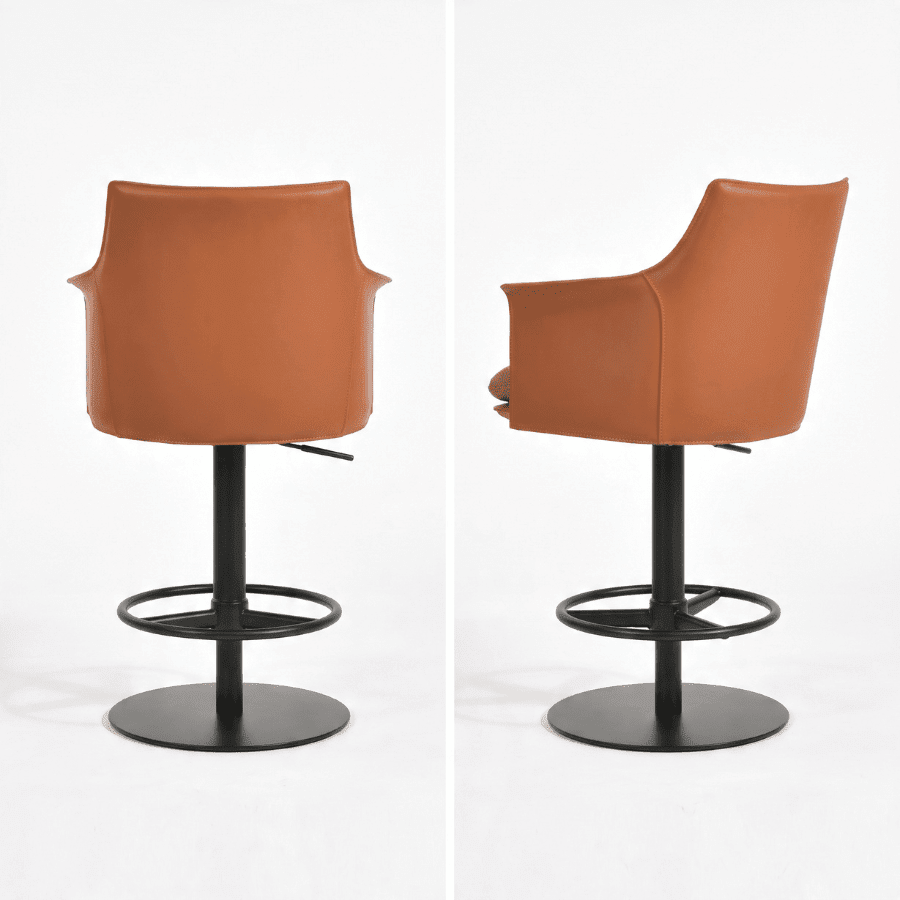 Tan Leather Adjustable Bar Stool with Arms | Briancon Piston - Your Bar Stools Canada