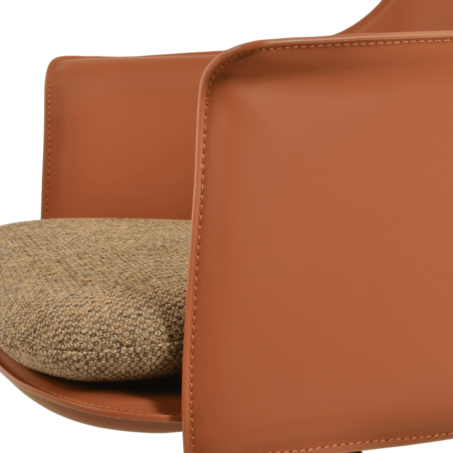 Tan Leather Adjustable Bar Stool with Arms | Briancon Piston - Your Bar Stools Canada