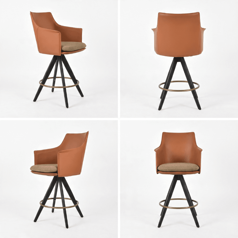 Tan Leather Swivel Bar Stool with Arms | Briancon Pyramid - Your Bar Stools Canada