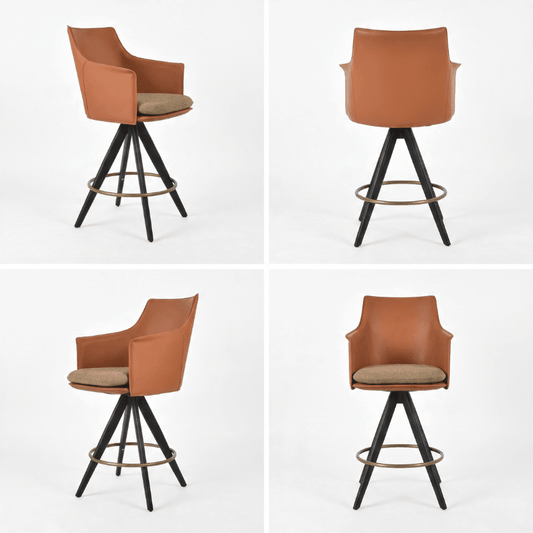 Tan Leather Swivel Bar Stool with Arms | Briancon Pyramid - Your Bar Stools Canada