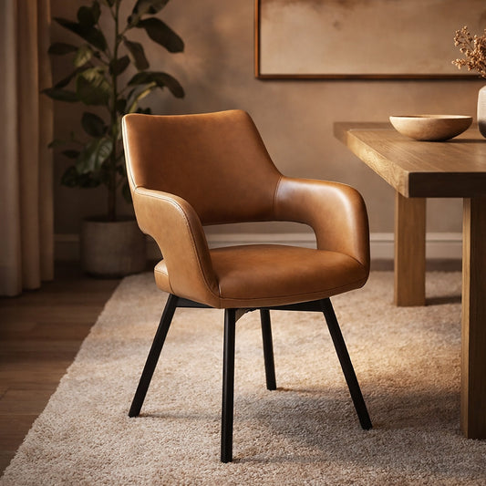 Tan Swivel Dining Chairs Set of 2 – Ryder Faux Leather Accent Chairs - Your Bar Stools Canada