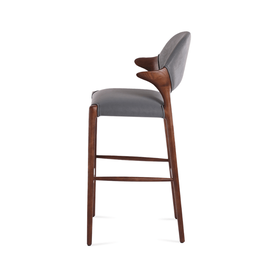 Walnut Mid-Century Modern Bar Stool Almeria Grey - Your Bar Stools Canada