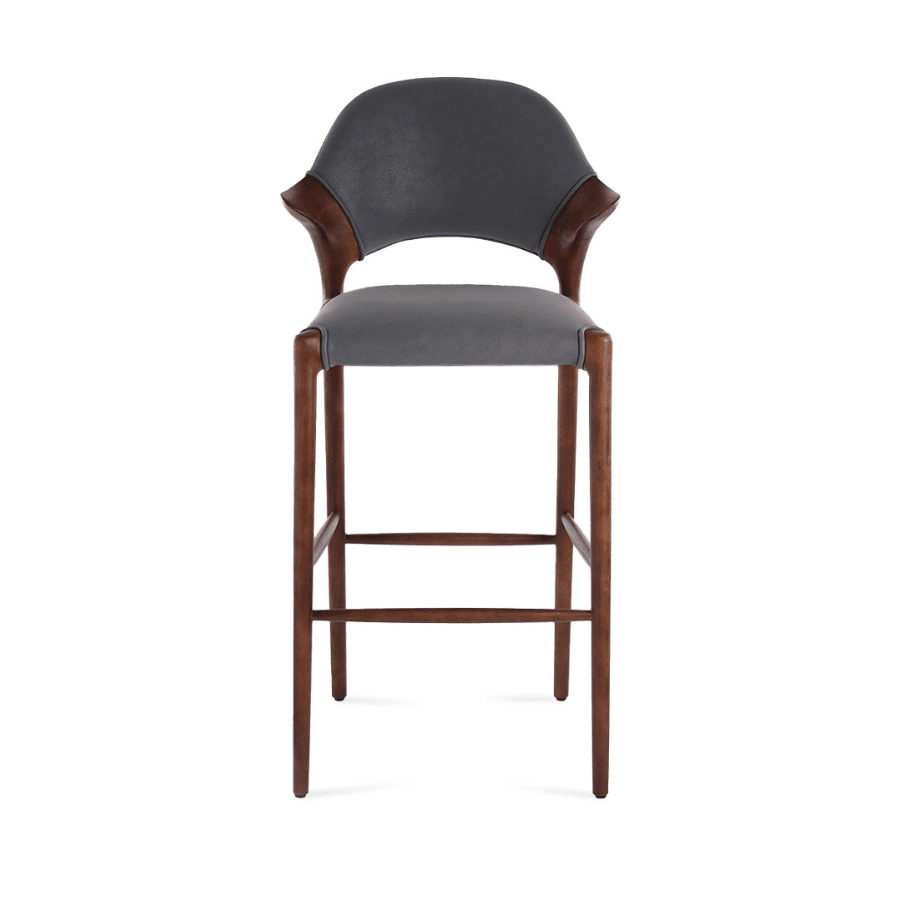 Walnut Mid-Century Modern Bar Stool Almeria Grey - Your Bar Stools Canada
