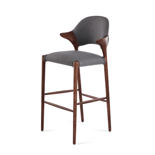 Walnut Mid-Century Modern Bar Stool Almeria Grey - Your Bar Stools Canada