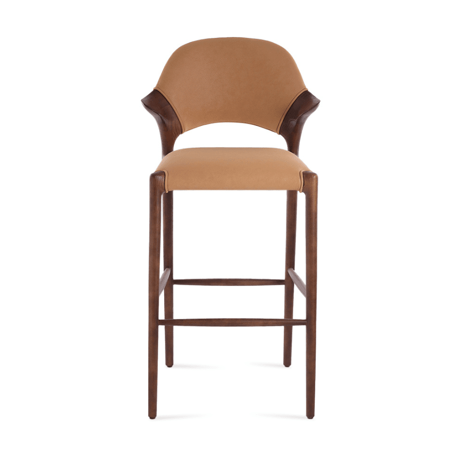Walnut Mid-Century Modern Bar Stool Almeria Tan - Your Bar Stools Canada