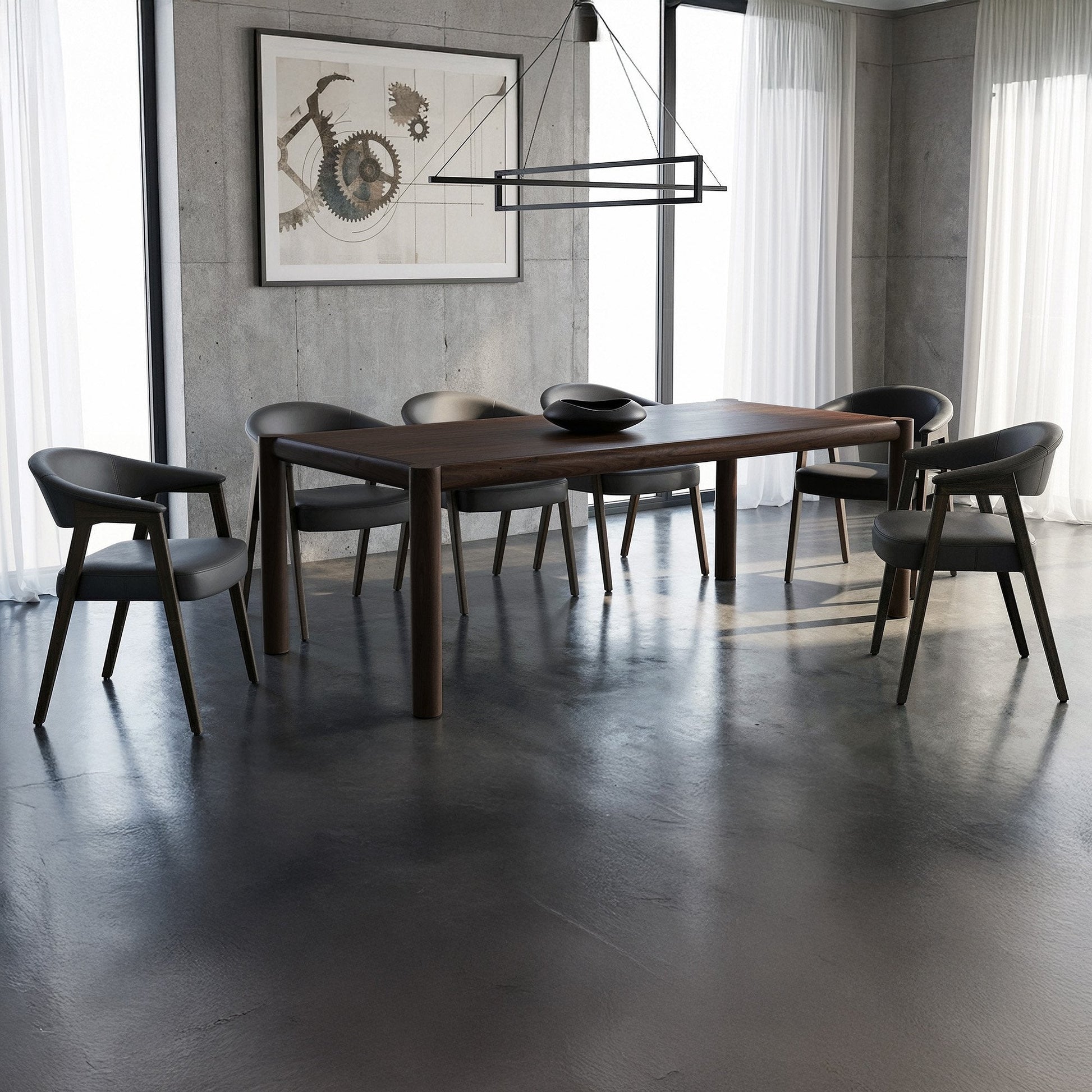Walnut Rectangle Dining Table Set for 6 | Advik with 6 Armchairs - Your Bar Stools Canada