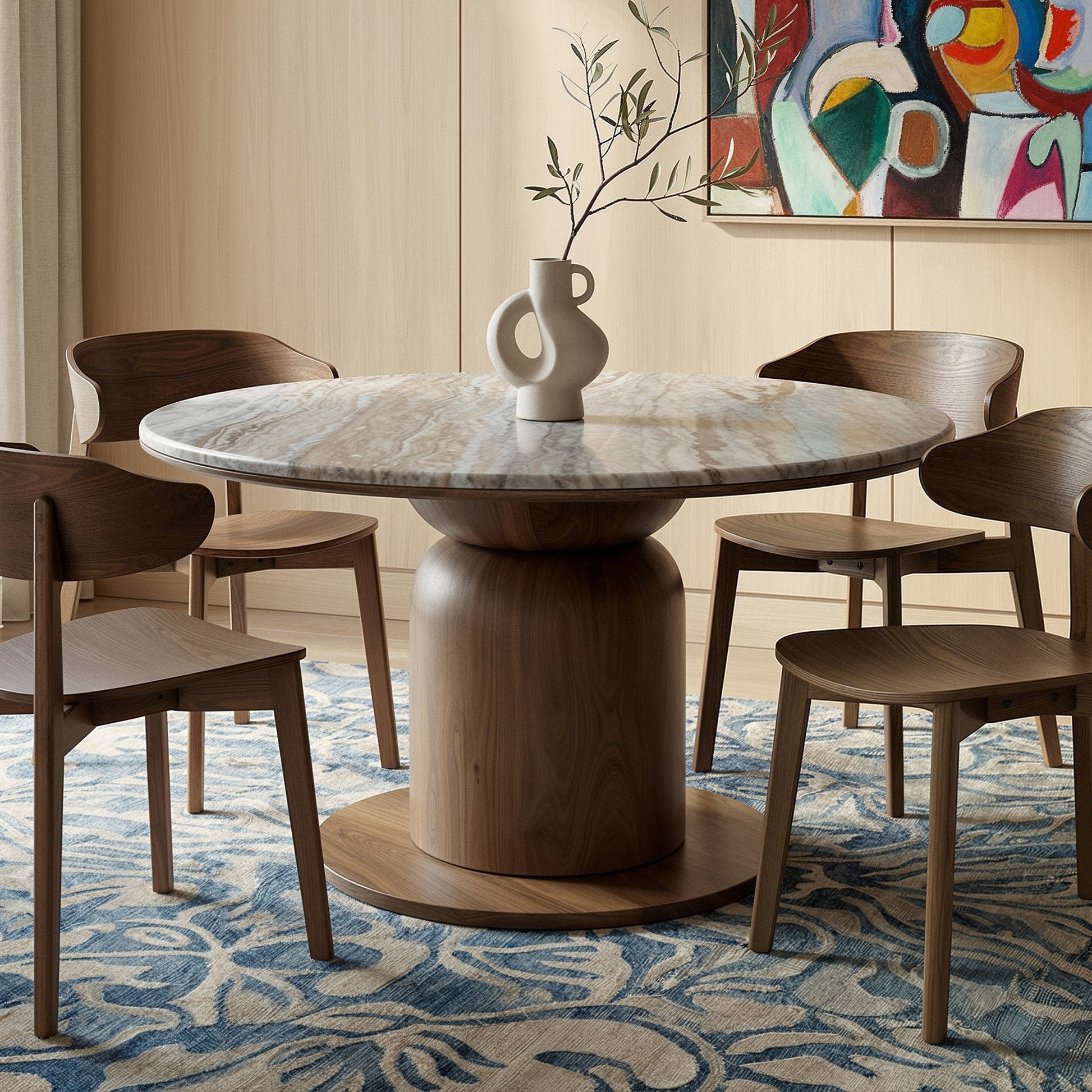Walnut Round Dining Table 50 Inch | Martina Marble Top Pedestal Table - Your Bar Stools Canada