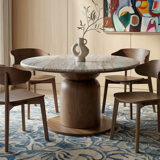 Walnut Round Dining Table 50 Inch | Martina Marble Top Pedestal Table - Your Bar Stools Canada