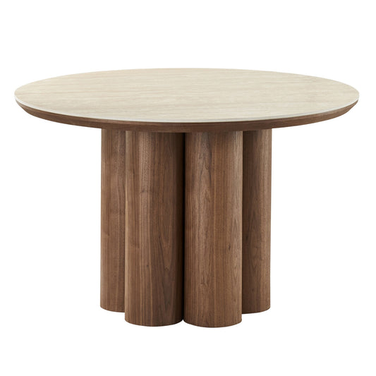 Walnut Stone Top Round Dining Table 47 Inch | Seaton Pedestal Table - Your Bar Stools Canada