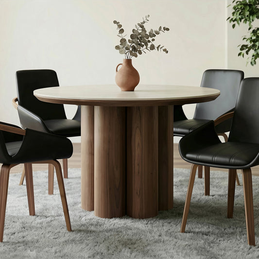 Walnut Stone Top Round Dining Table 47 Inch | Seaton Pedestal Table - Your Bar Stools Canada