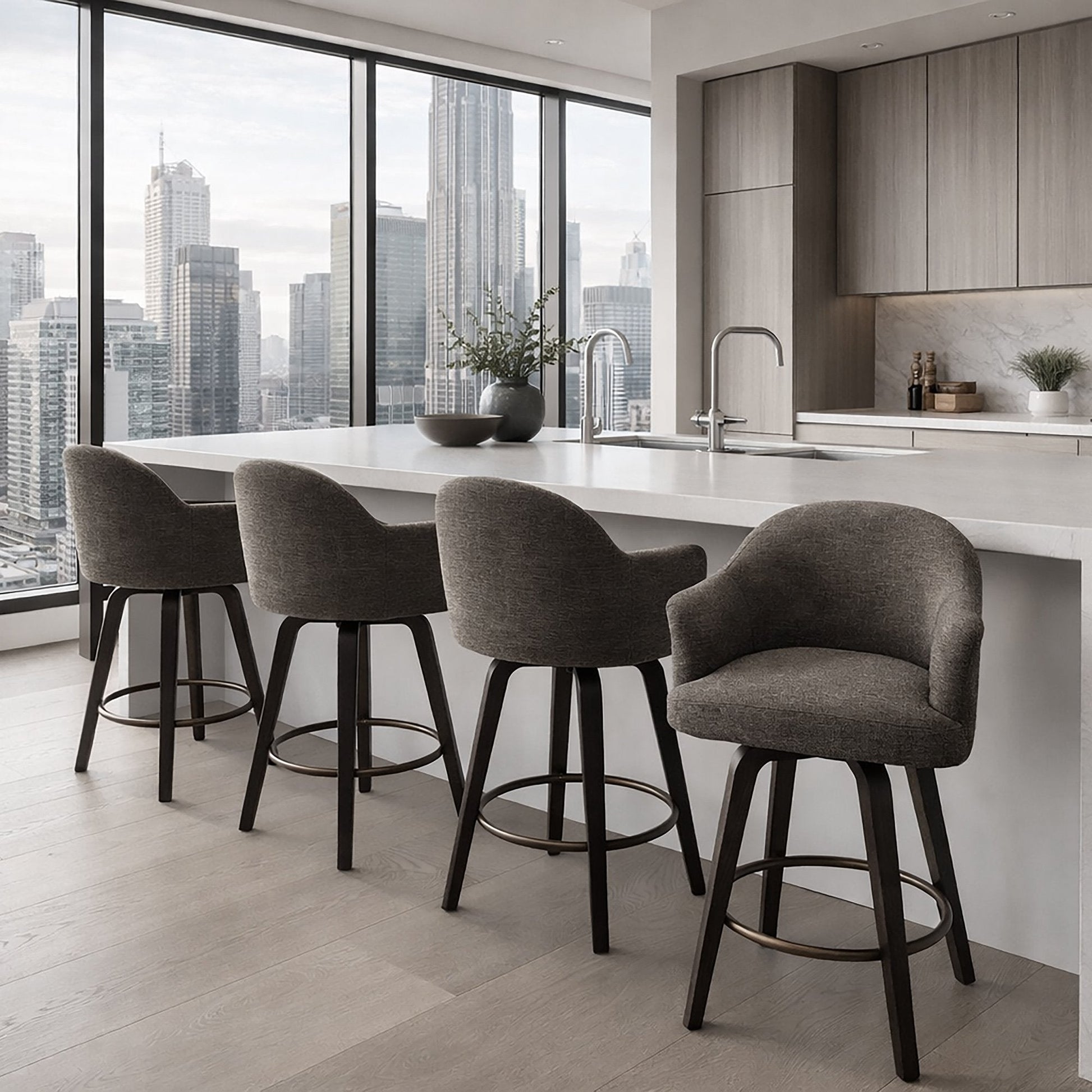 Warm Charcoal Upholstery Swivel Counter Stool Torra | Set of 2 - Your Bar Stools Canada