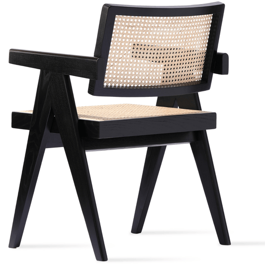 Caned Chair Pierre J Black Full Wicker Armchair - Your Bar Stools Canada