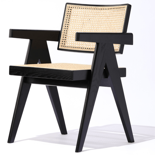 Caned Chair Pierre J Black Full Wicker Armchair - Your Bar Stools Canada