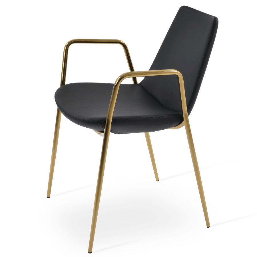 Black Leather Chair with Gold Legs Eiffel - Your Bar Stools Canada