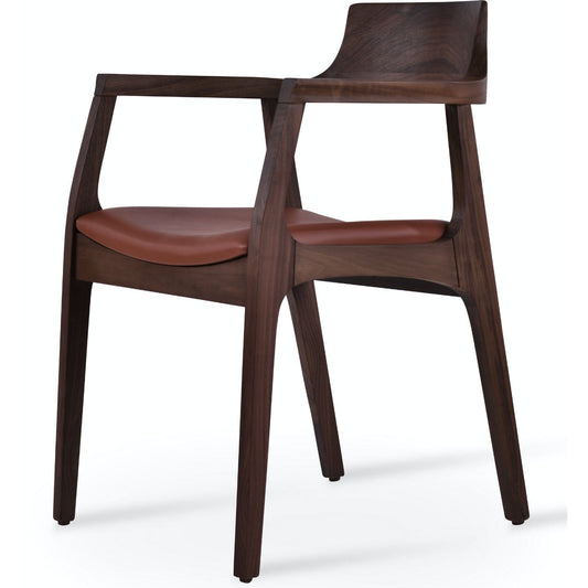 Soho Concept adelaide-armchair-walnut-wood-base-faux-leather-seat-dining-chair-in-cinnamon