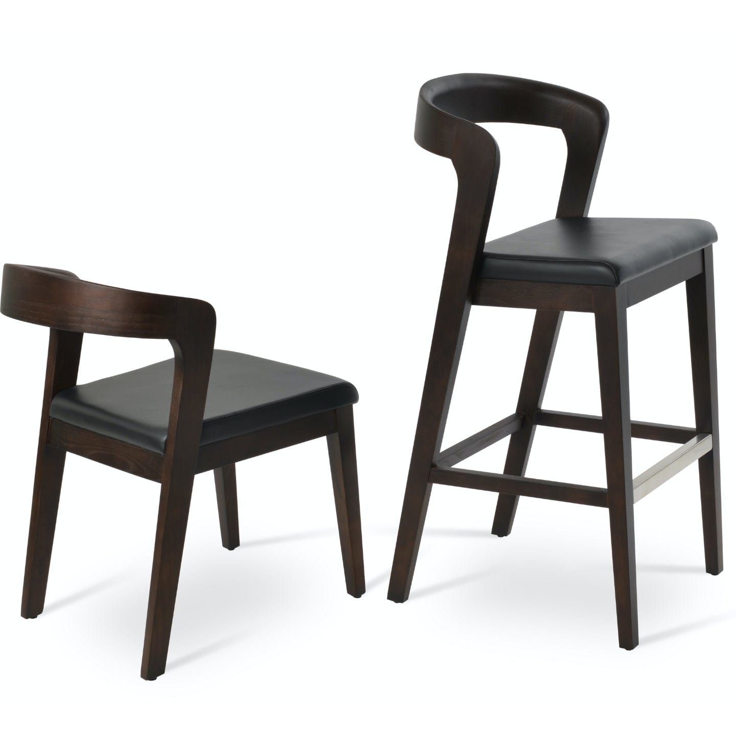Soho Concept barclay-chair-noyer-wood-base-faux-cuir-siège-chaise-de-salle-à-manger-en-noir