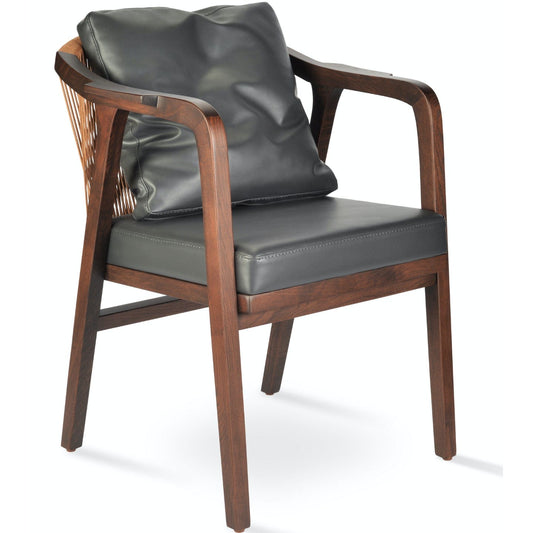 Soho Concept drops-fauteuil-base-bois-assise-simili-cuir-chaise-de-salle-à-manger-en-gris