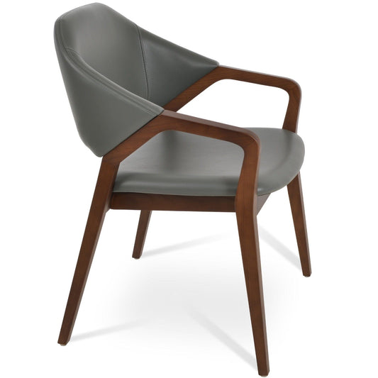 Luna Dining Chairs Wooden Leather Armchair Grey - YourBarStools