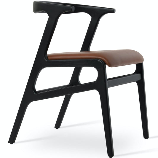 Soho Concept morelato-armchair-black-wood-base-faux-leather-seat-dining-chair-in-hazelnut